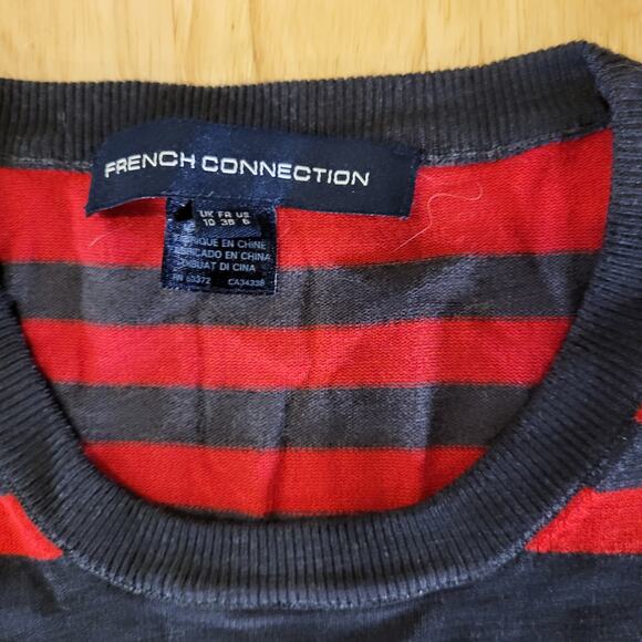 French Connection Red & Gray Striped Long Sleeve Mini Sweater Dress Bodycon Sm - Picture 6 of 11